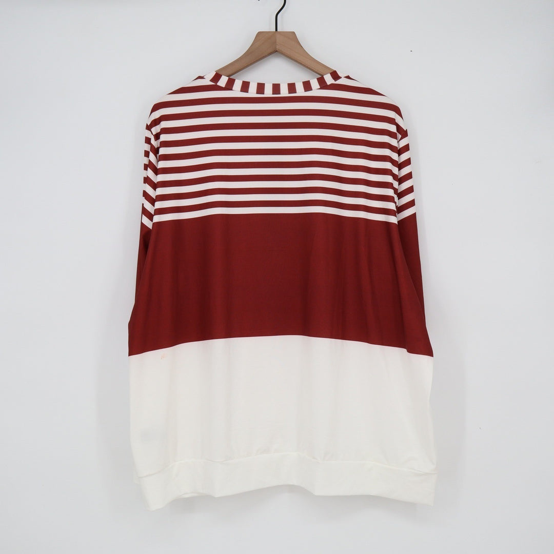 Shein Curve 4XL Burgundy White Striped Quarter Zip Colorblock Sweatshirt Ring