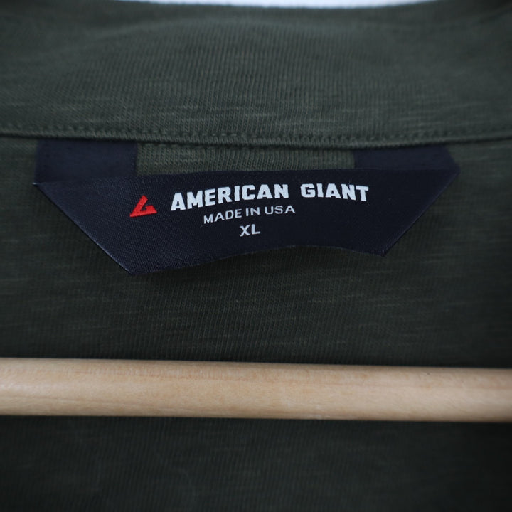 American Giant Premium Slub Shirt Mens XL Olive Cotton Long Sleeve Button Up