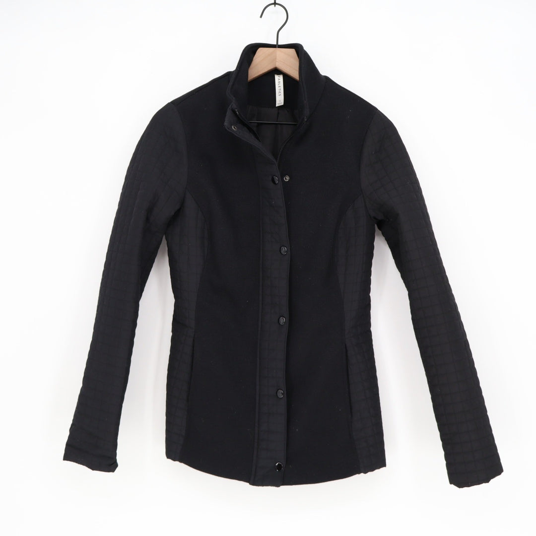 Fabletics Black Mixed Media Quilted Full Zip Jacket S