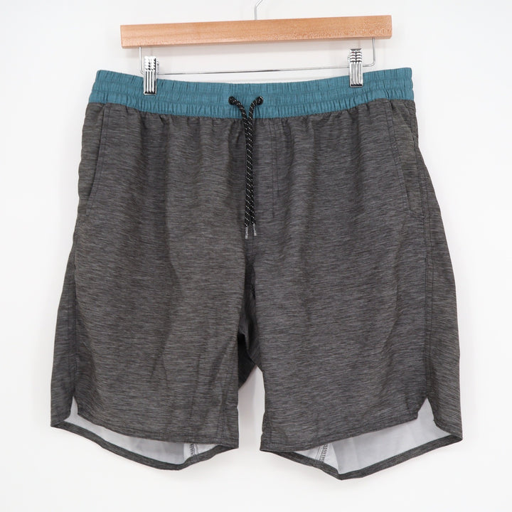 RSQ Mens Active Shorts Large Charcoal Grey Teal Heathered Drawstring Gym RKA 362