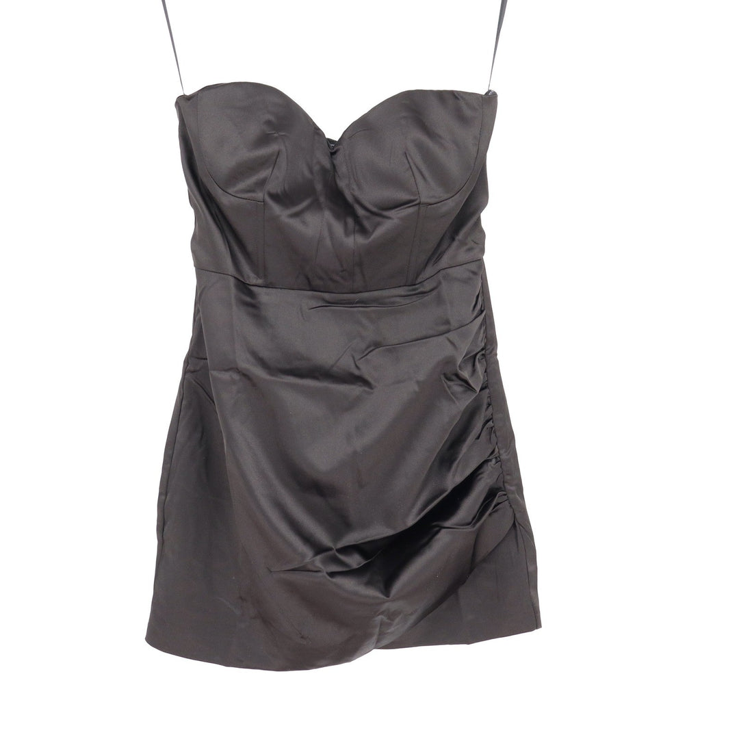 Naked Wardrobe The Statement Black Satin Strapless Ruched Mini Dress XL