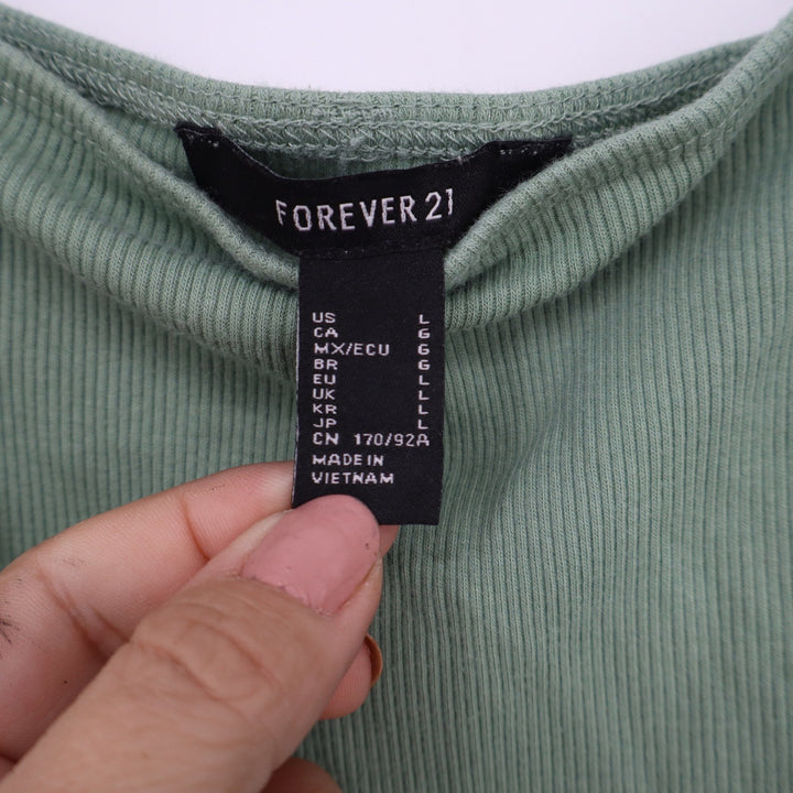 Forever 21 Sage Green Ribbed Tie Strap Mini Dress Large Sleeveless Cotton Blend