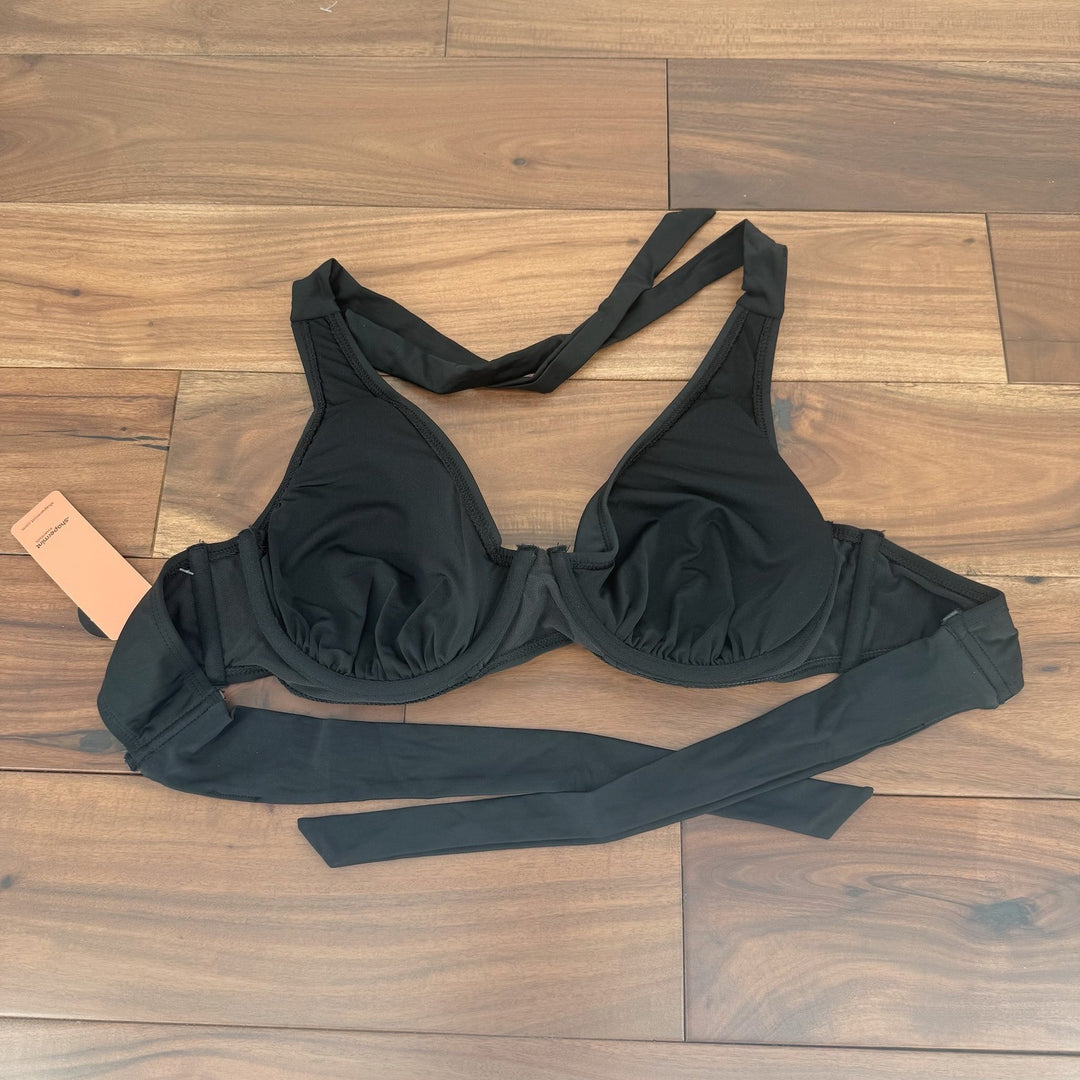 Shapermint Essentials Full Coverage Halter Bikini Top Black Size L