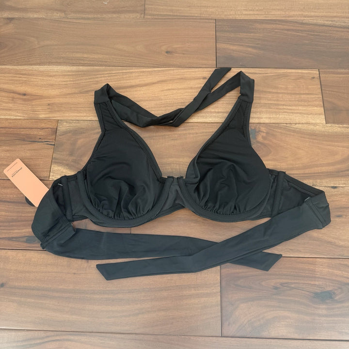 Shapermint Essentials Full Coverage Halter Bikini Top Black Size L