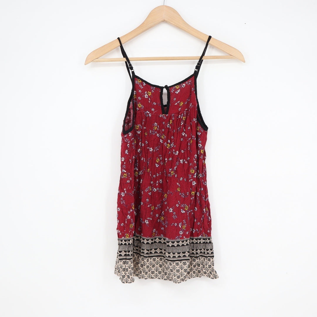 Chloe K Womens Small Burgundy Floral Boho Camisole Adjustable Strap Tank Top