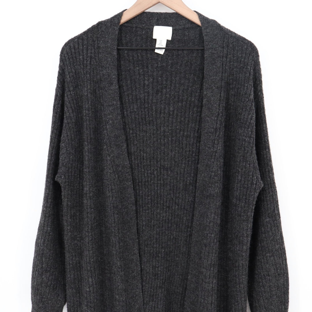 H&M Cardigan Sweater Womens S Black Ribbed Knit Stretch Open Front Long Sleeve