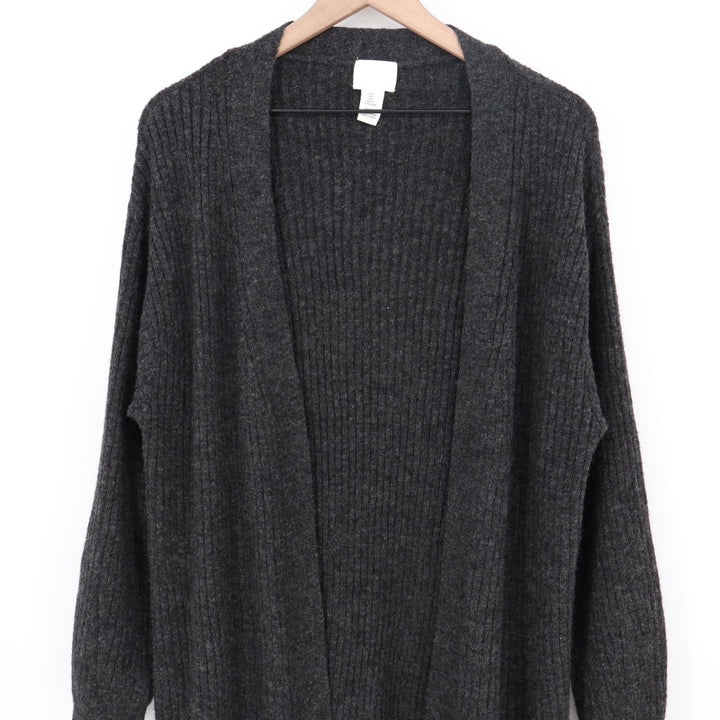 H&M Cardigan Sweater Womens S Black Ribbed Knit Stretch Open Front Long Sleeve