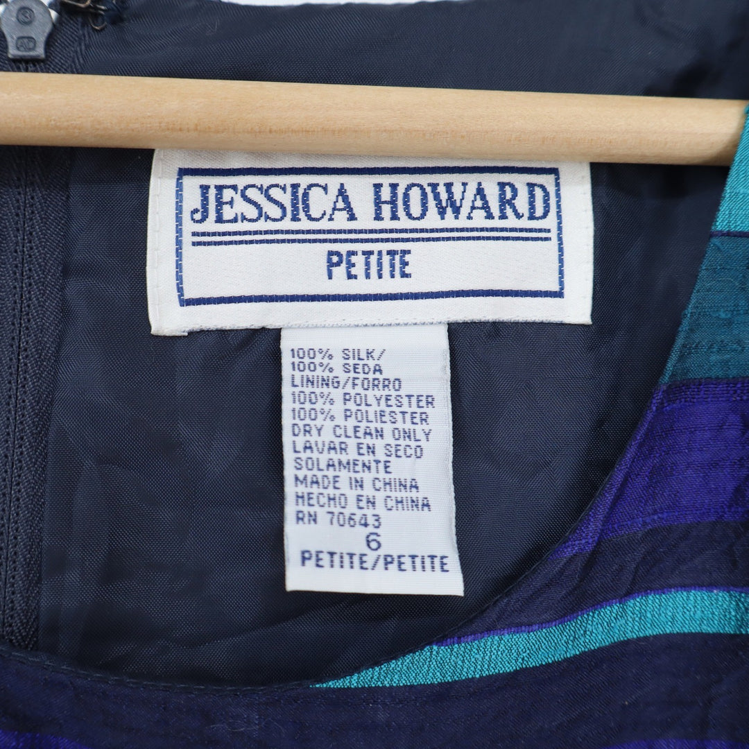Jessica Howard Petite 100% Silk Striped Sheath Dress Teal Purple Navy Blue 6P
