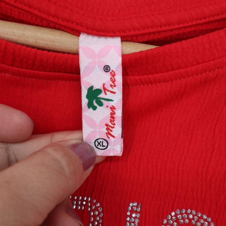 Mani Tree Red Paris Graphic T-Shirt Rhinestone Accents Cotton XL