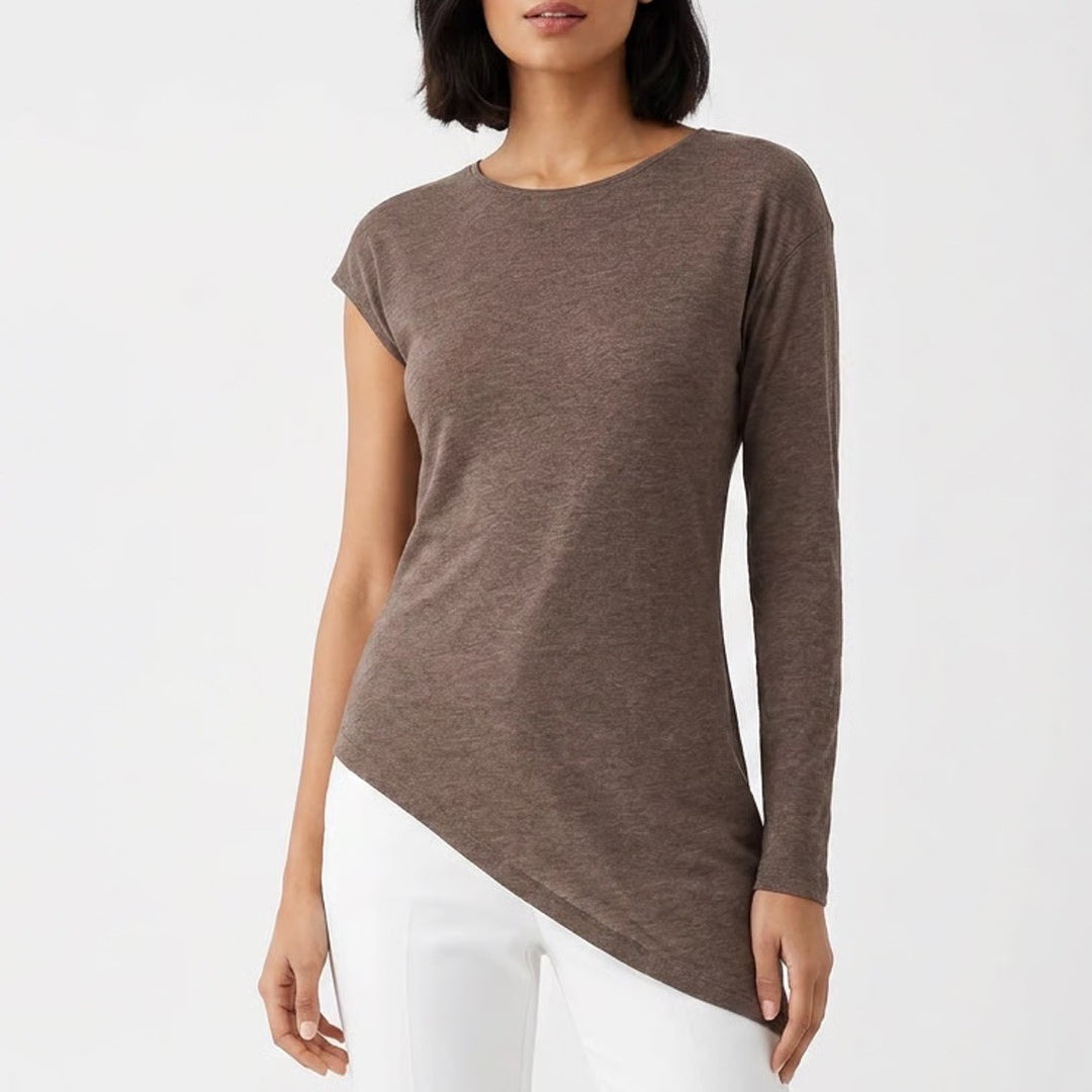 Club Monaco Brown Asymmetric One Sleeve Tencel Top XS