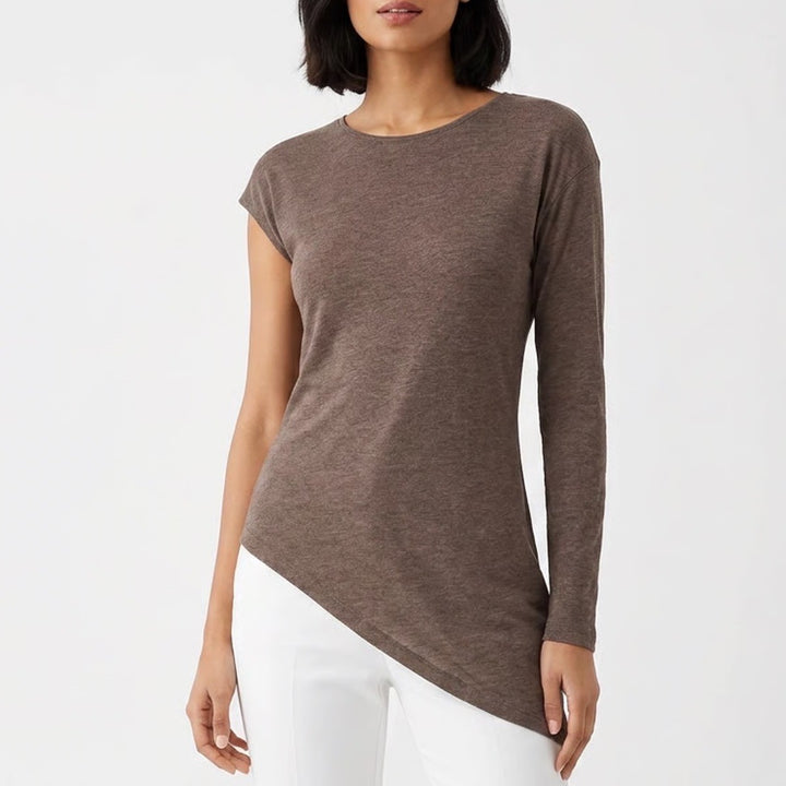 Club Monaco Brown Asymmetric One Sleeve Tencel Top XS