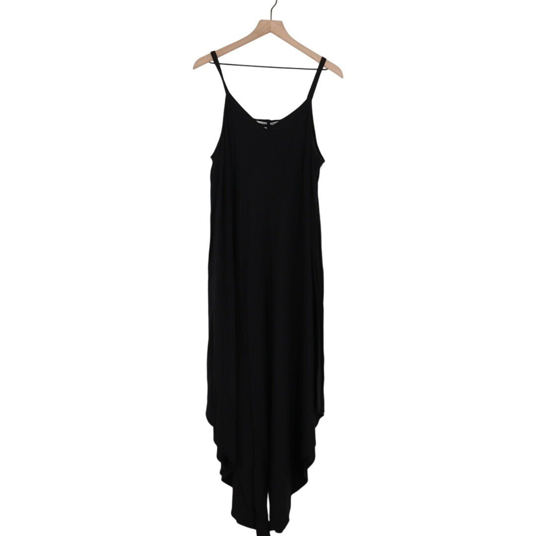 Dash of Salt Black Rayon Maxi Dress Spaghetti Strap Asymmetrical Hem XL