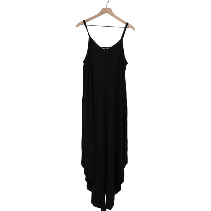 Dash of Salt Black Rayon Maxi Dress Spaghetti Strap Asymmetrical Hem XL