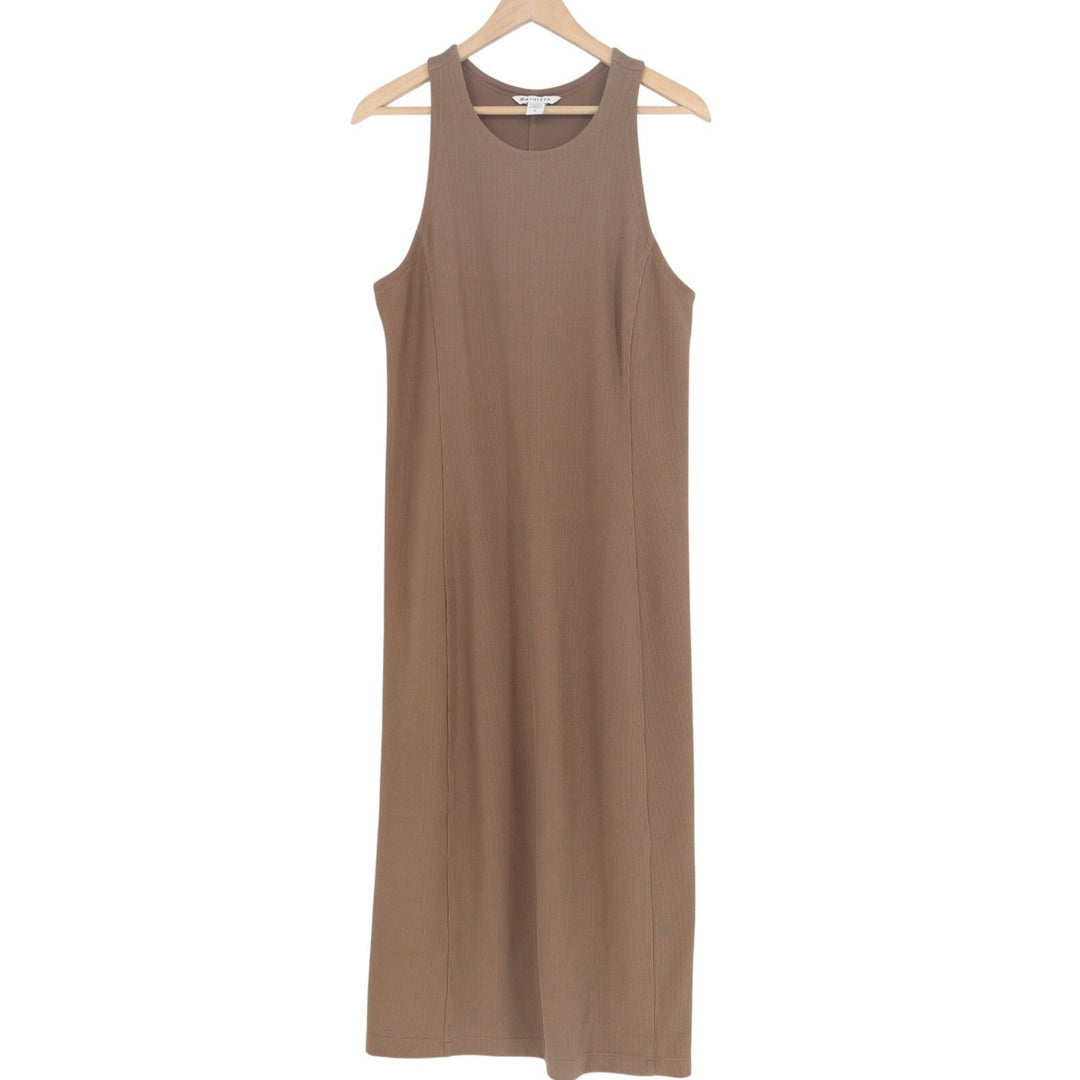 Athleta Midi Shift Dress Women Large Brown Ribbed Round Neck Sleeveless Pullover