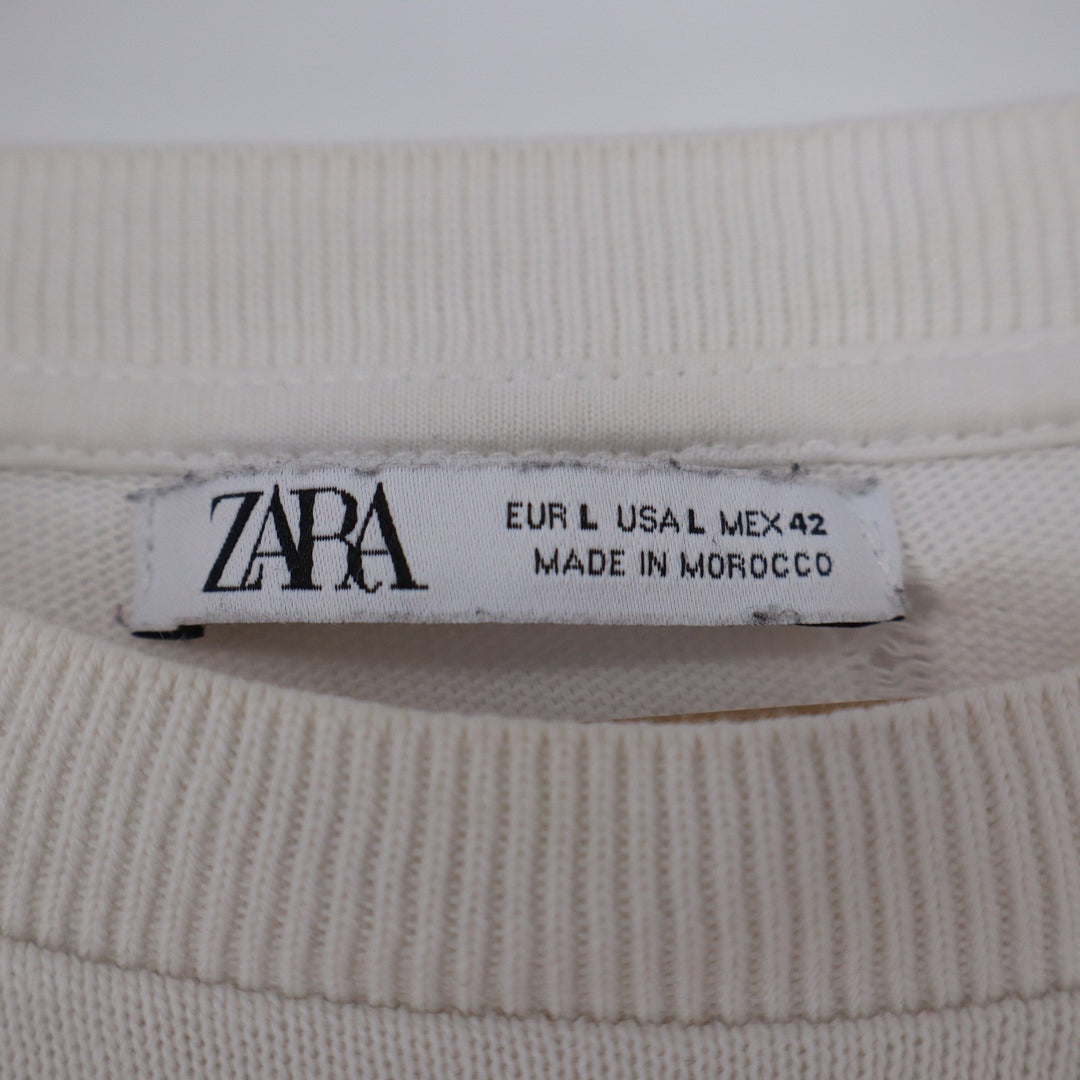 Zara Mens Short Sleeve Crewneck T-Shirt Off White Cream Basic Knit Large