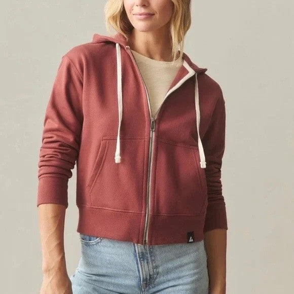 American Giant Midweight Hoodie Womens Medium Red Full Zip Cotton Fleece Lined
