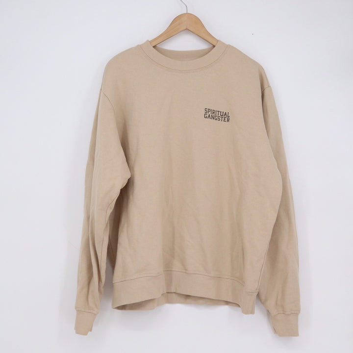Spiritual Gangster Tan Cotton Fleece Crewneck Graphic Sweatshirt Size M