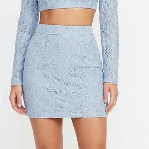 Naked Wardrobe Womens Light Blue Floral Lace Mini Skirt Size M