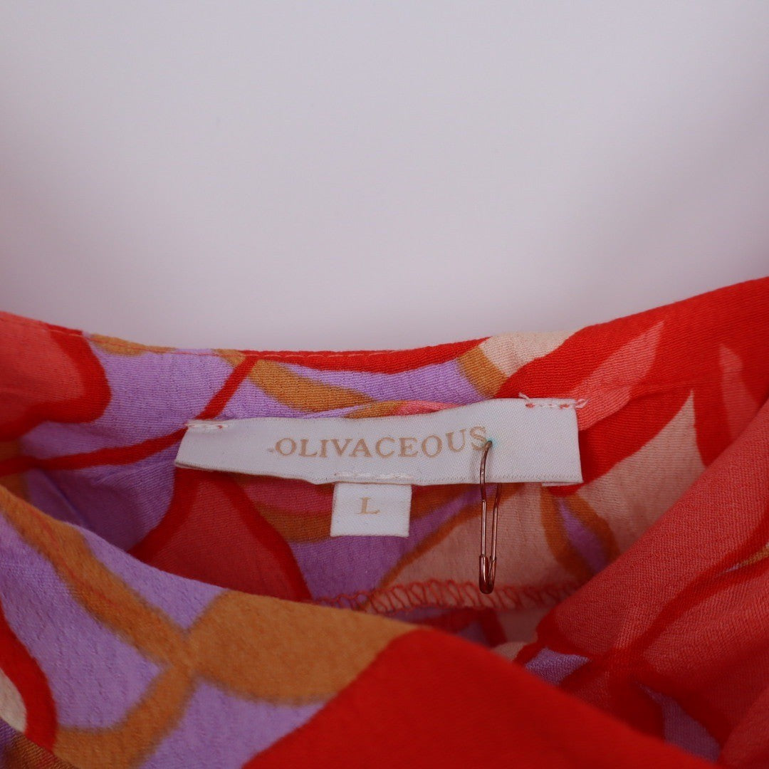 Olivaceous Floral Print Cowl Neck Slip Mini Dress Orange Purple Women's Size L