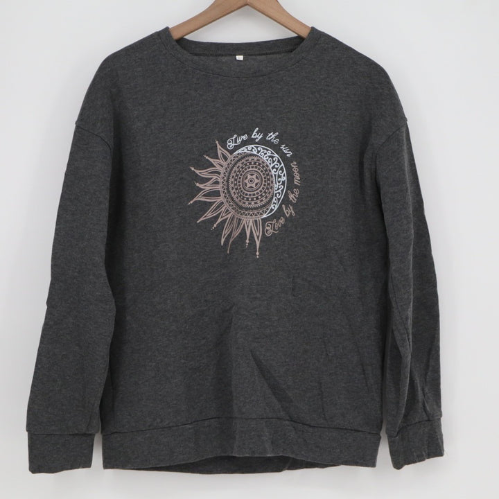 Sweatshirt Womens XL Gray Live By The Sun, Love By The Moon Graphic Crew Neck