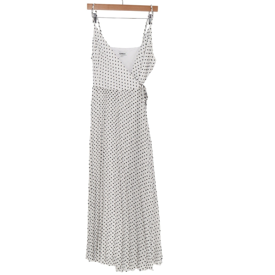 Express Polka Dot Wrap Midi Dress White Black Sleeveless Spaghetti Strap Medium