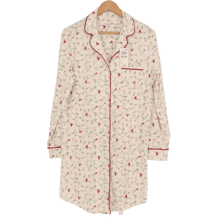 Charter Club Intimates Sleepshirt Women Medium White Floral Stretch Notch Collar
