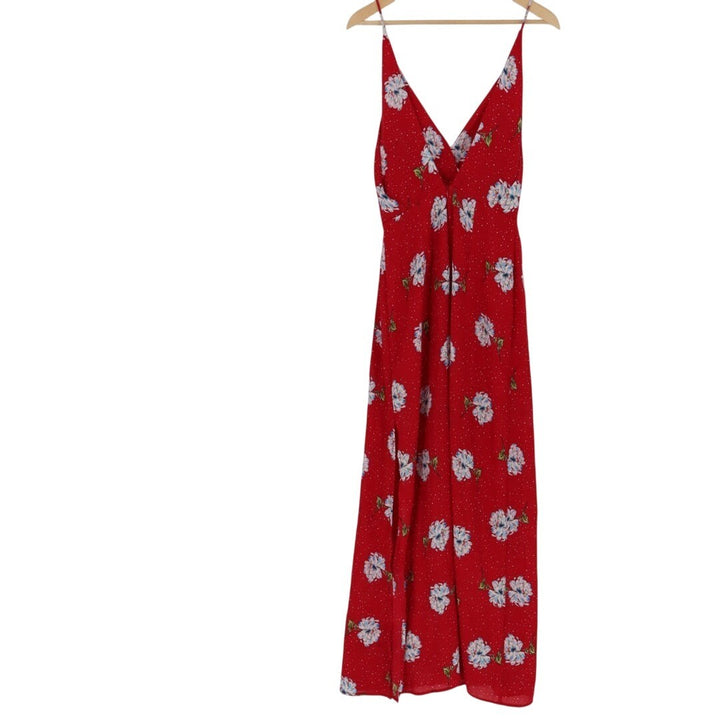 Lush Maxi Dress Women Small Red Floral Sleeveless Surplice Neck Chic Boho Summer