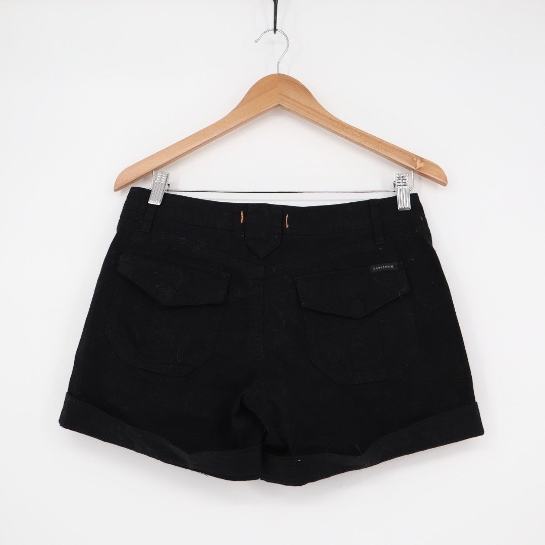 Sanctuary Classic Globe Trotter Shorts Womens 27 Black Denim 100% Cotton Cuffed