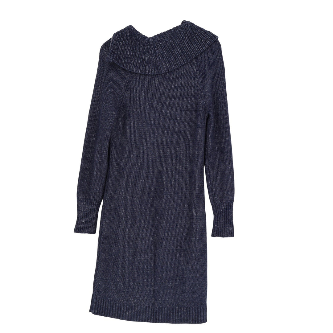 White House Black Market Navy Marled Zip Cowl Neck Knit Sweater Dress Medium