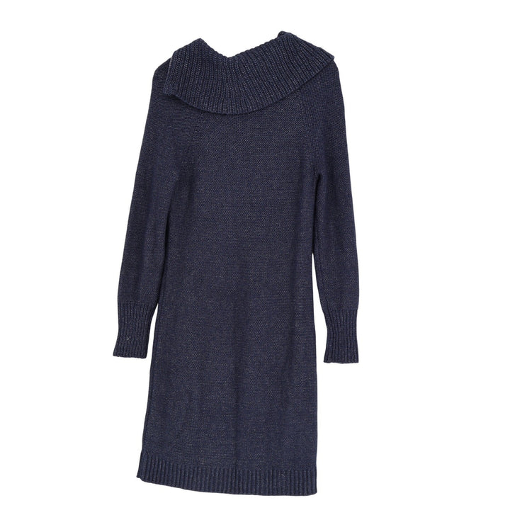 White House Black Market Navy Marled Zip Cowl Neck Knit Sweater Dress Medium