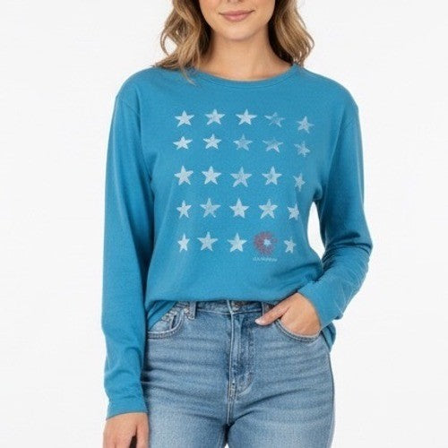 Life Is Good T-Shirt Womens XL Blue Cotton Graphic Print Classic Fit Long Sleeve