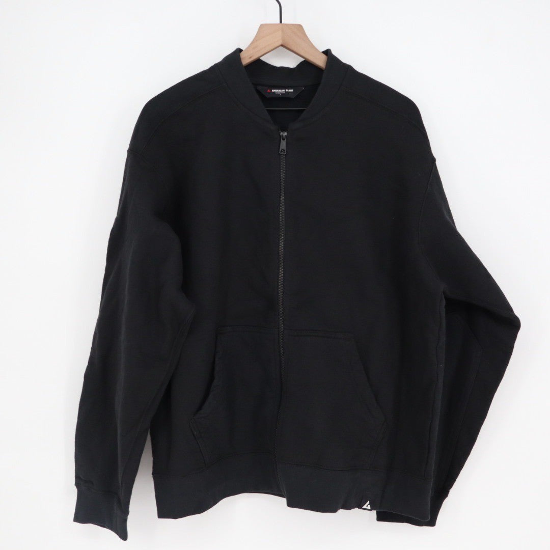 American Giant Black Full Zip Bomber Jacket Mens Size L Made in USA Cotton