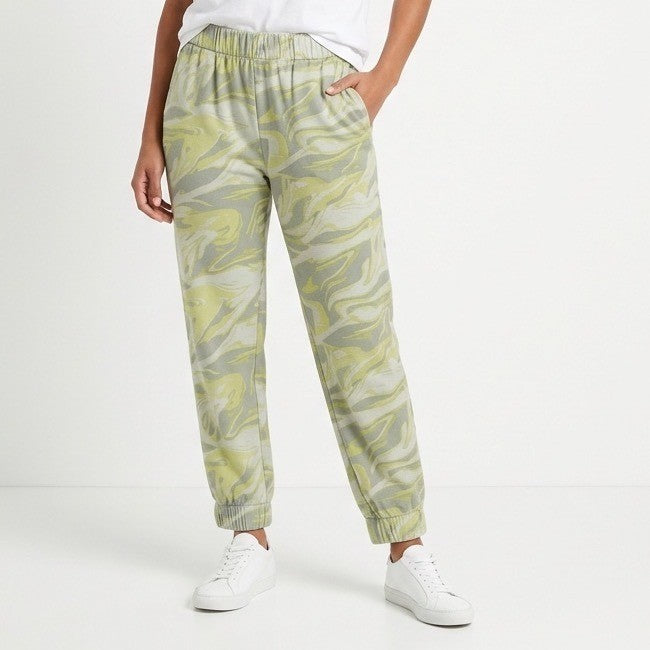 Wild Fable Jogger Sweatpants Womens Large Multi Green Swirl Cotton High Rise