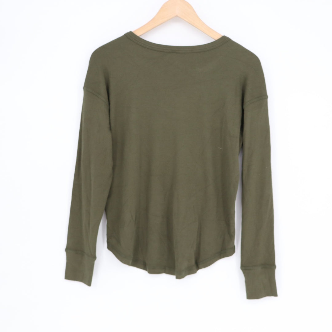 American Giant Luxe Rib Womens Small Olive Green V-Notch Long Sleeve Pullover