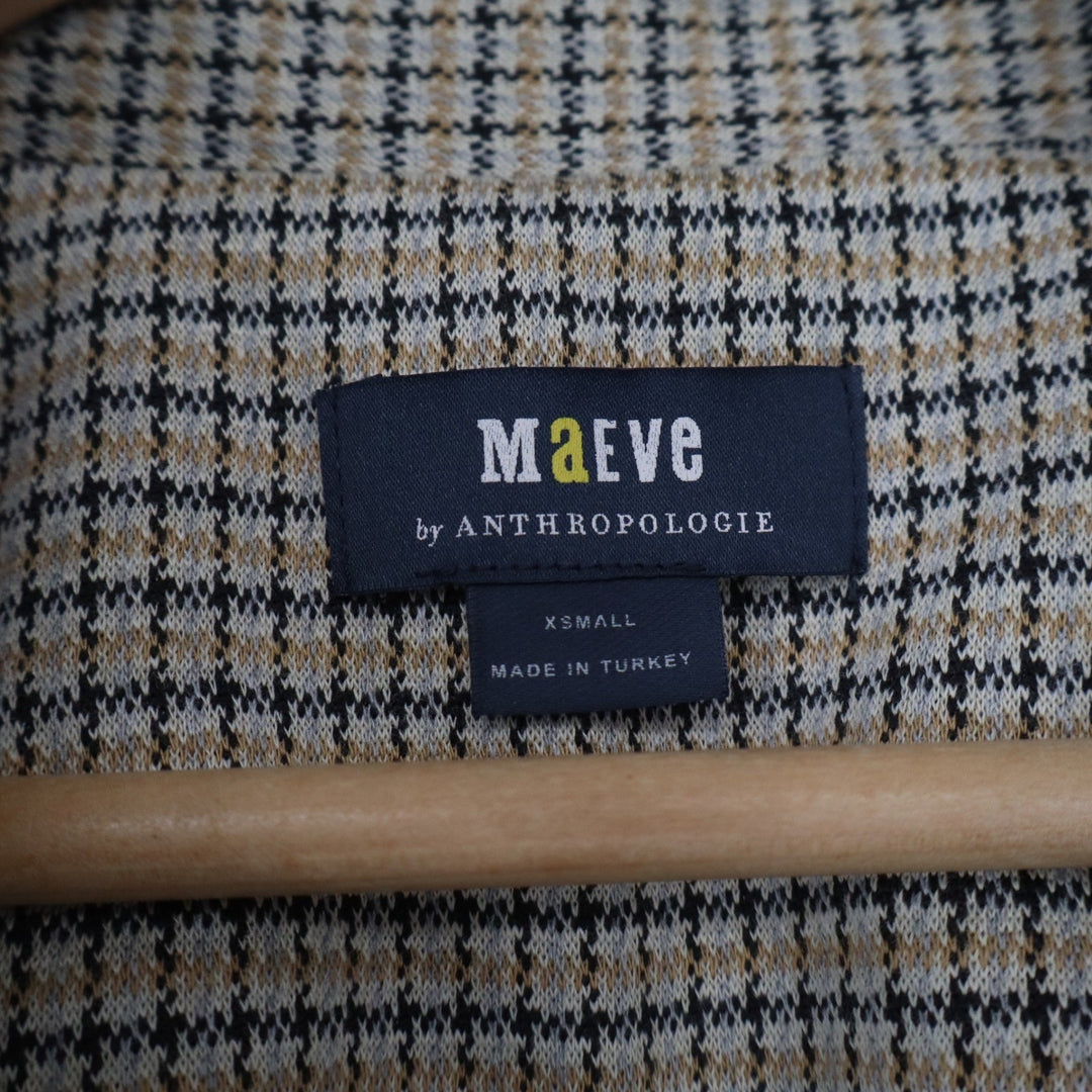 Maeve Anthropologie Womens Plaid Blazer Tan Black Single Button XS