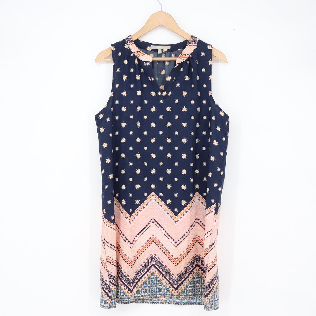 Sweet Rain Dress Womens Medium D91783-A Navy Pink Polka Dot Chevron Fair