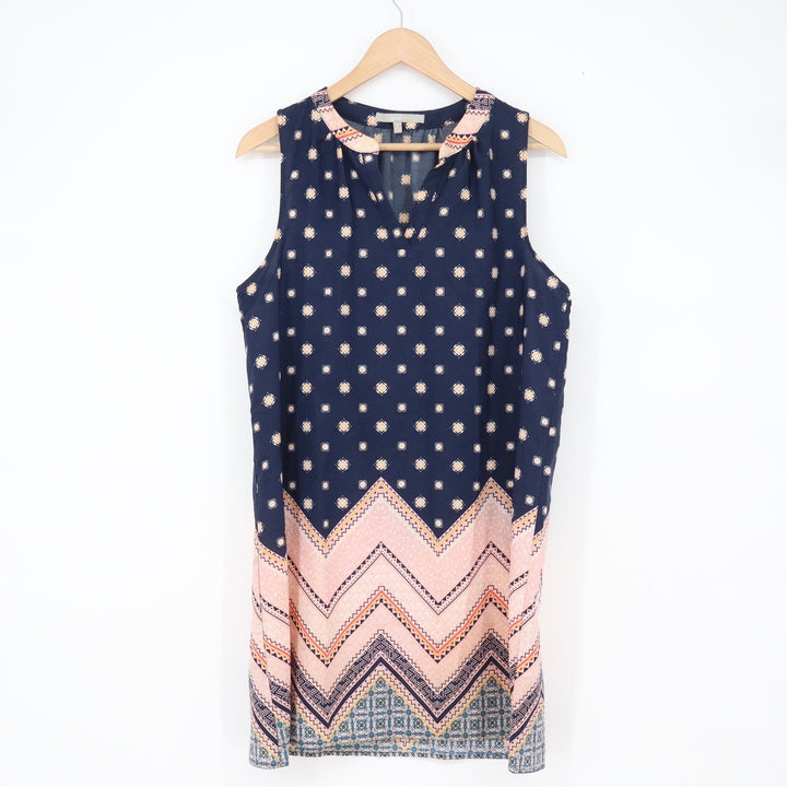 Sweet Rain Dress Womens Medium D91783-A Navy Pink Polka Dot Chevron Fair