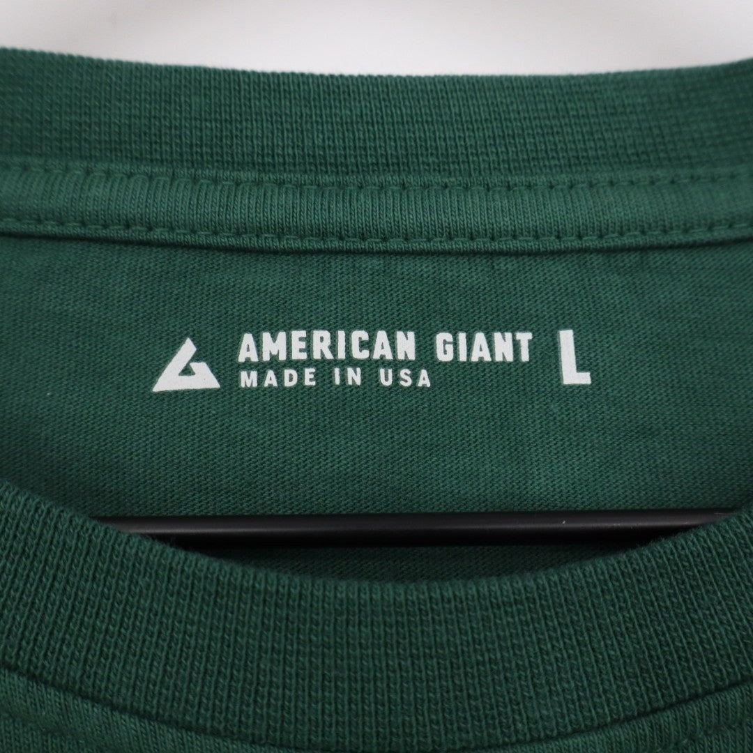 American Giant T-Shirt Men L Hunter Green Cotton Ribbed Long Sleeve Front Pocket