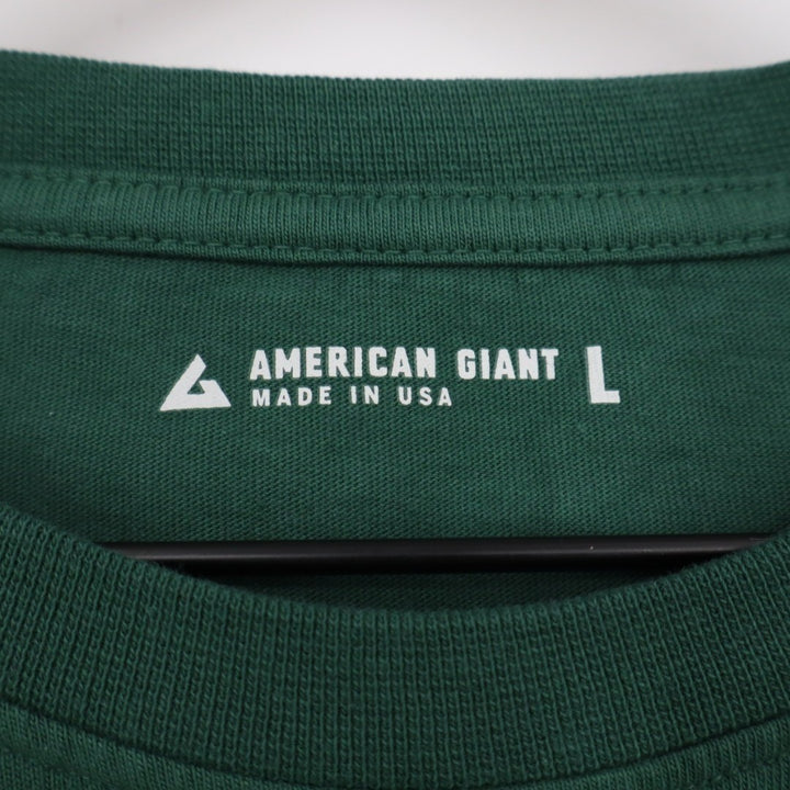 American Giant T-Shirt Men L Hunter Green Cotton Ribbed Long Sleeve Front Pocket