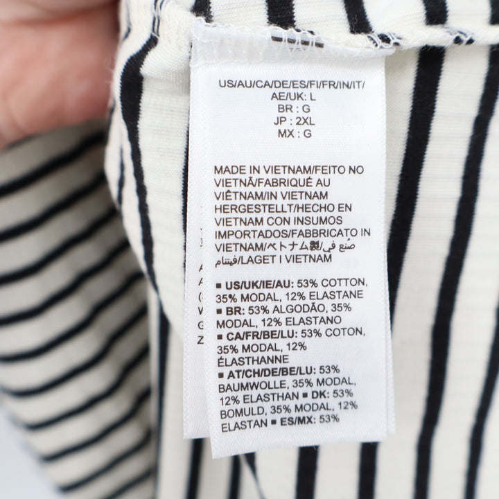 Amazon Essentials Tank Top Womens L Black White Striped Cotton Stretch Mock Neck