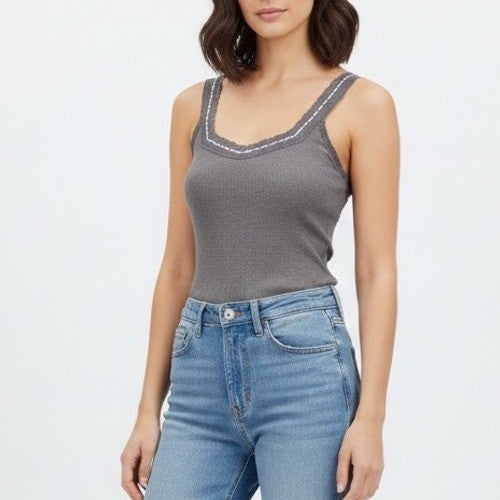 Intimately Free People Only You Tank Top Womens M Heather Grey Wide Strap Ribbed