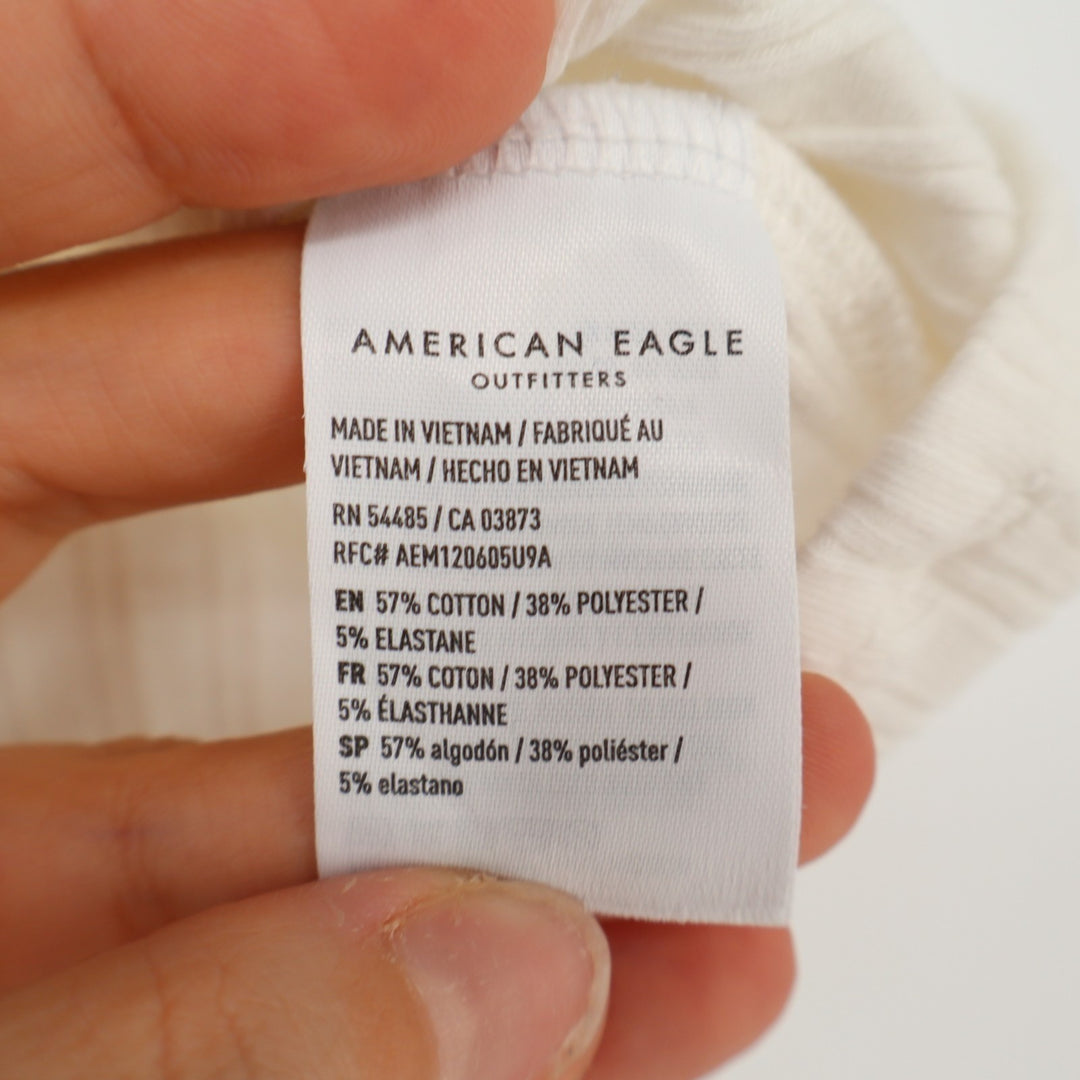 American Eagle Outfitters Cropped Top Womens Large White Ribbed One-Shoulder
