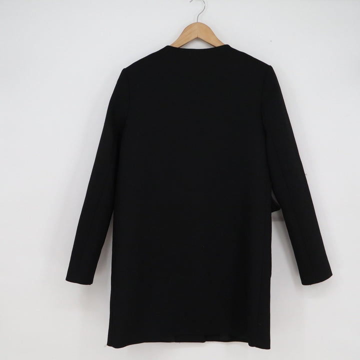 Zara Basic Womens Black Collarless Single Button Flap Pocket Coat Size M