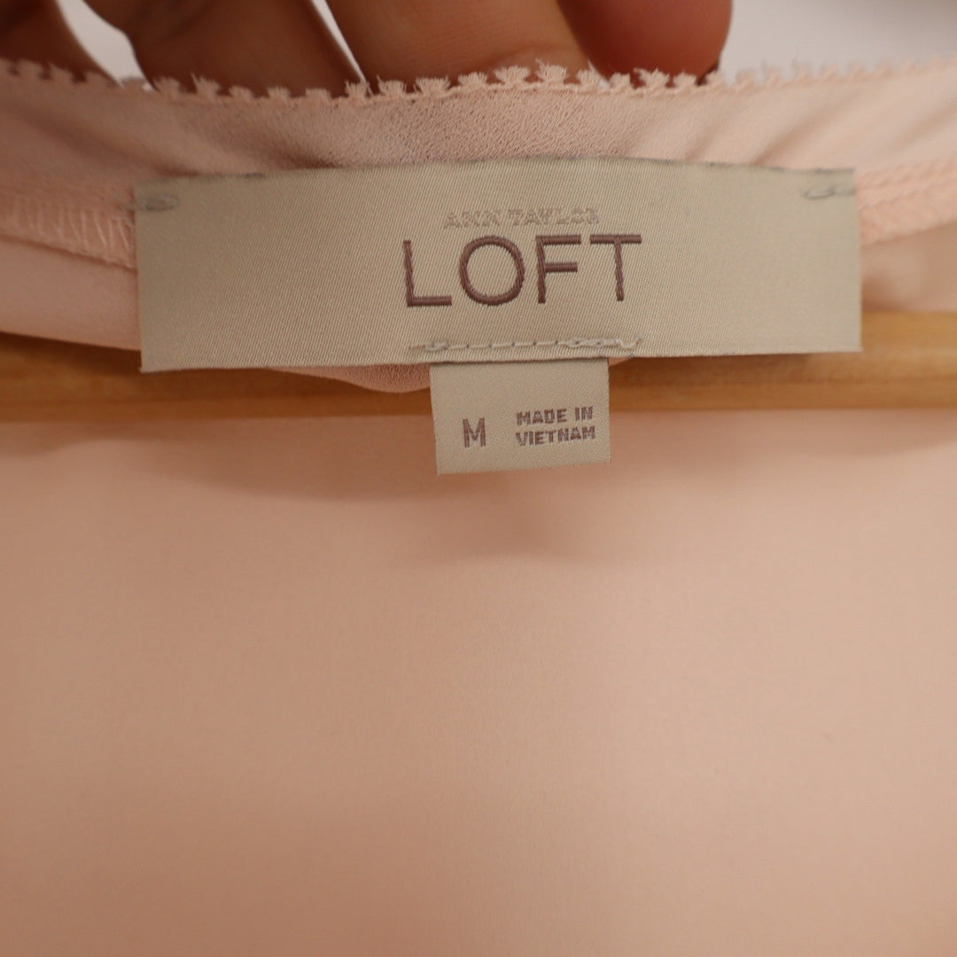 Ann Taylor LOFT Peach Short Sleeve Scallop Trim Pocket Blouse Womens Medium M