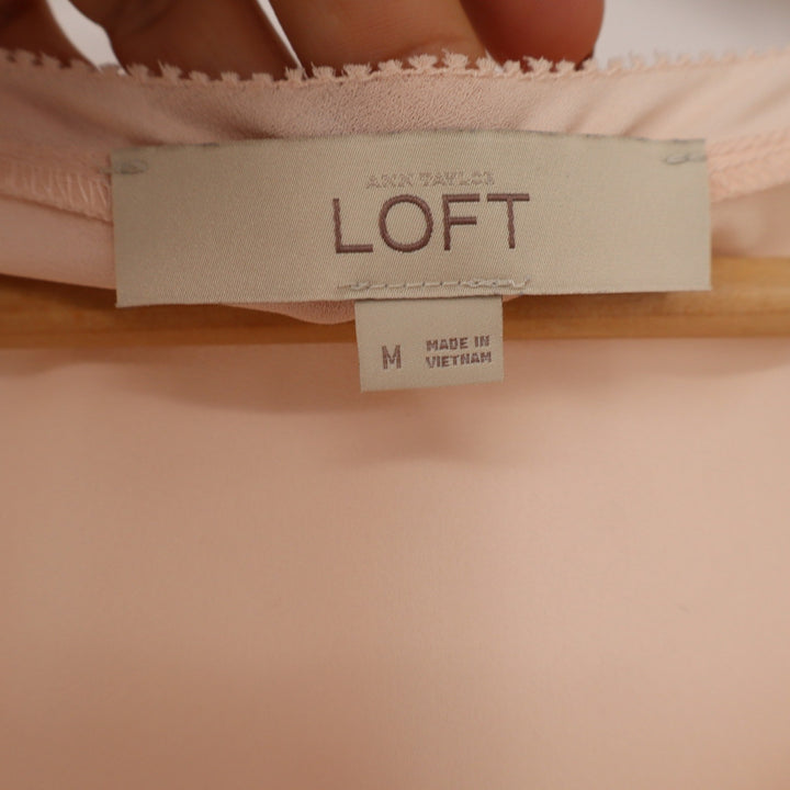 Ann Taylor LOFT Peach Short Sleeve Scallop Trim Pocket Blouse Womens Medium M