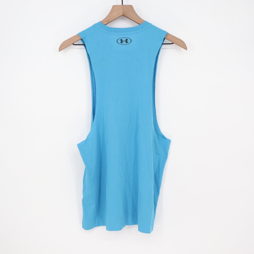 Under Armour Mens Left Chest Cut Off Tank Blue Muscle Tee Small