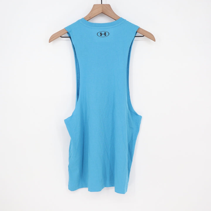 Under Armour Mens Left Chest Cut Off Tank Blue Muscle Tee Small