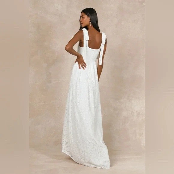 Lulus Radiant Romance White Lace Tie-Strap Maxi Dress Size XS