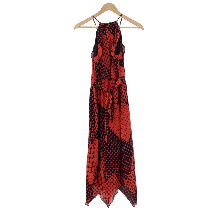Enfocus Studio Red Navy Polka Dot Halter Handkerchief Hem Midi Dress Womens 8