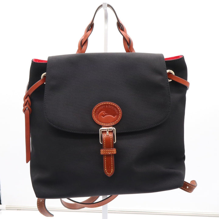 Dooney & Bourke Black Nylon Leather Trim Backpack Braided Handle Duck Logo Tag